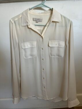 LOFT Cream Long-Sleeve Button-Down Shirt